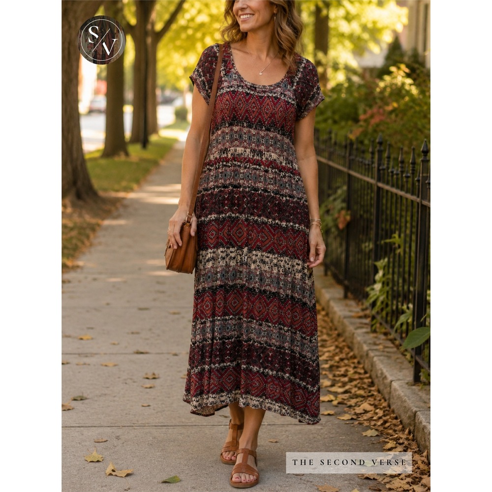 Soft Surroundings Marcelo Maxi Dress Women XL Multi Color Geometric Smocked Boho
